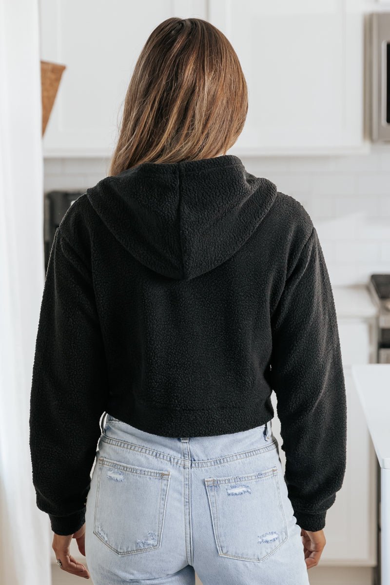 Black Sherpa Cropped Zip Up Hoodie FINAL SALE