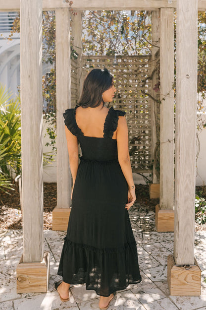 Black Short Ruffle Sleeve Tiered Midi Dress - Magnolia Boutique