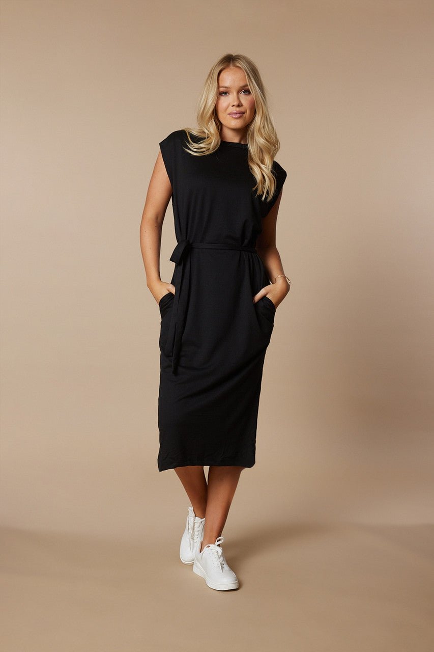 Black Sleeveless Waist Sash Midi Dress - Magnolia Boutique