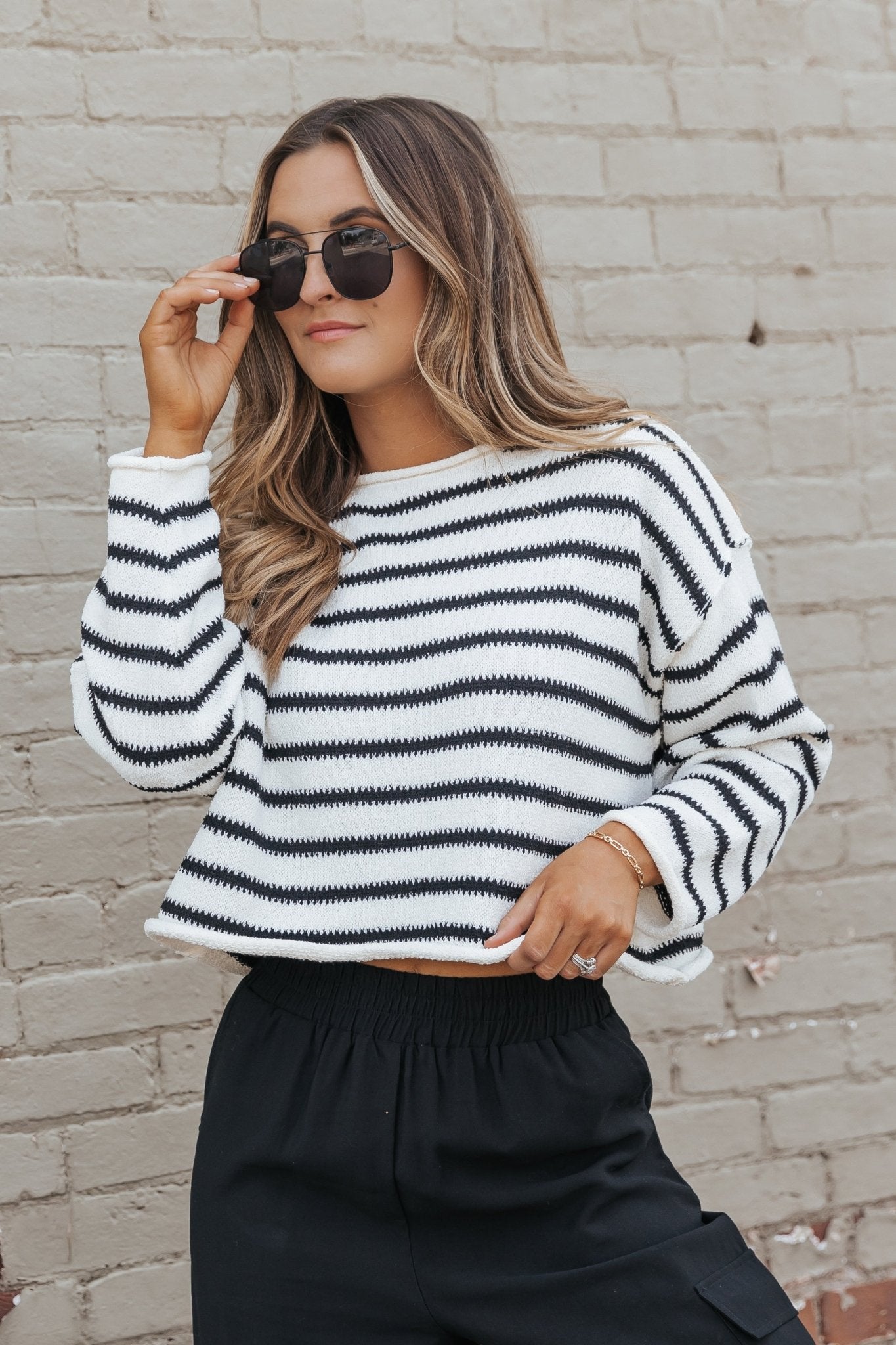 Black Striped Long Sleeve Sweater - Magnolia Boutique