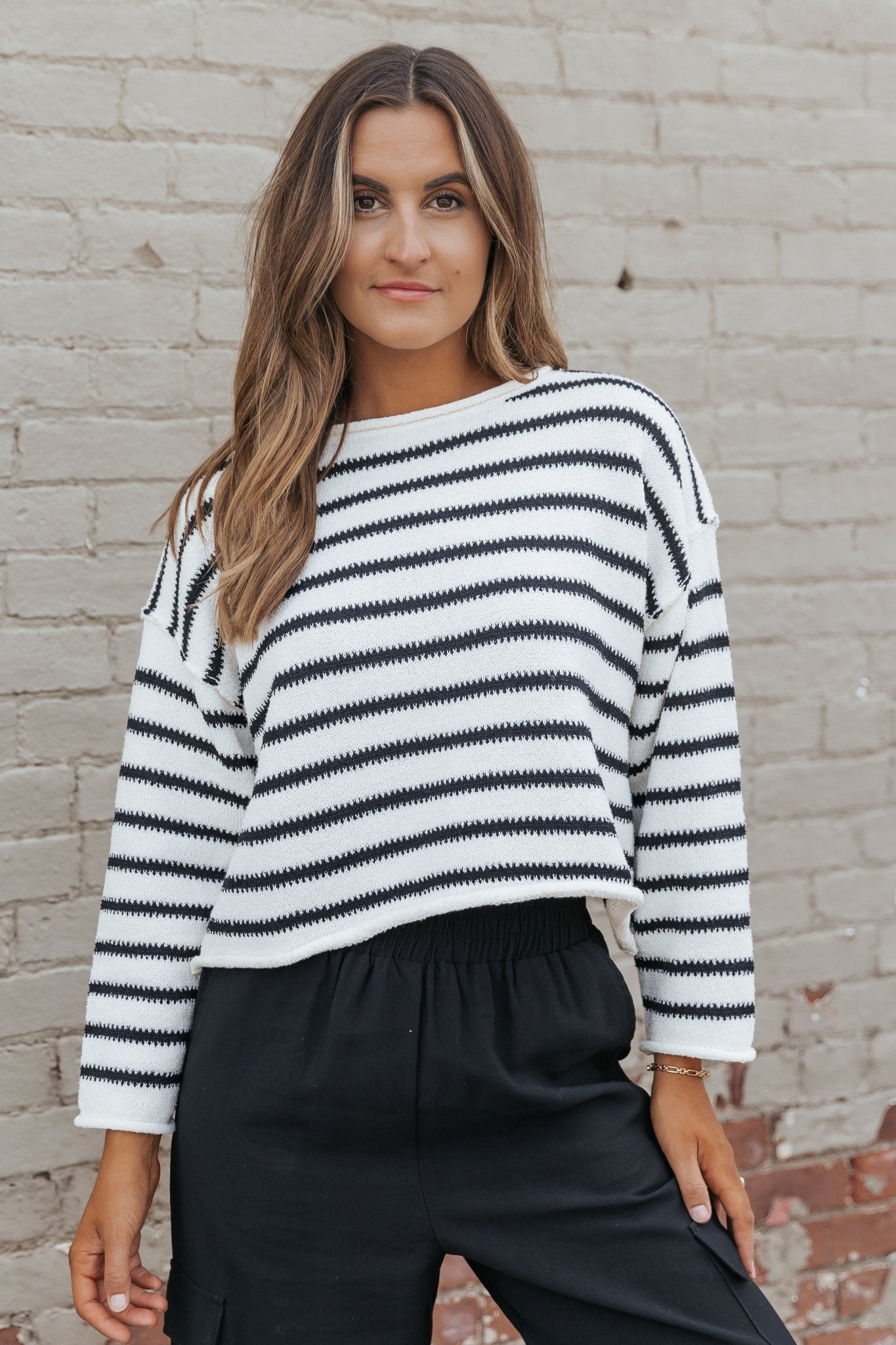 Muse by Magnolia Black Striped Rib Knit Sweater