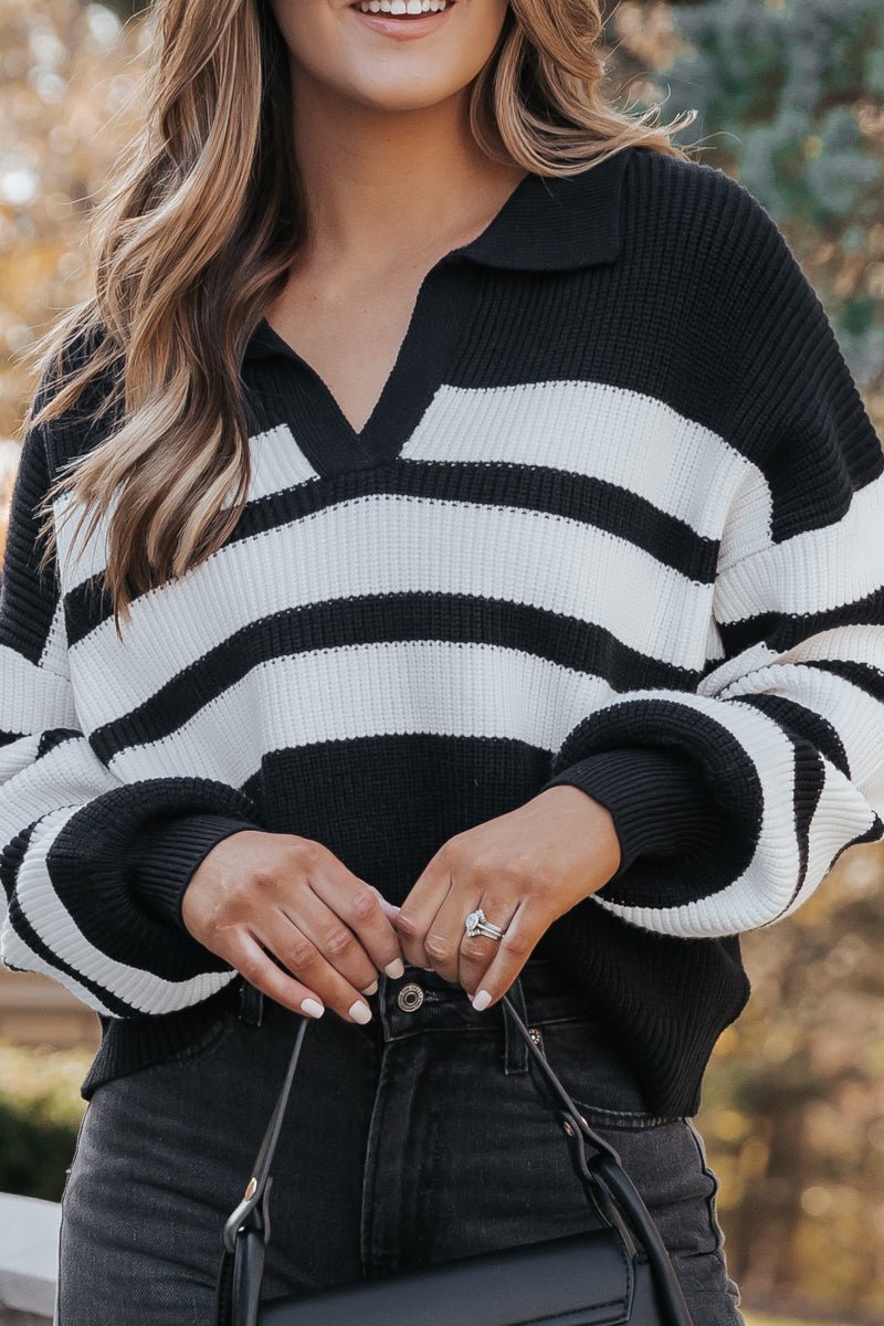 Black Striped Rib Knit Sweater | Magnolia Boutique