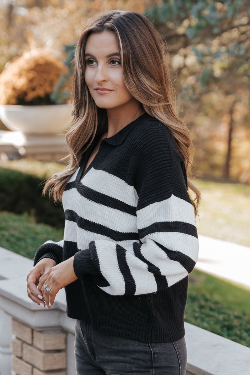 Black Striped Rib Knit Sweater | Magnolia Boutique