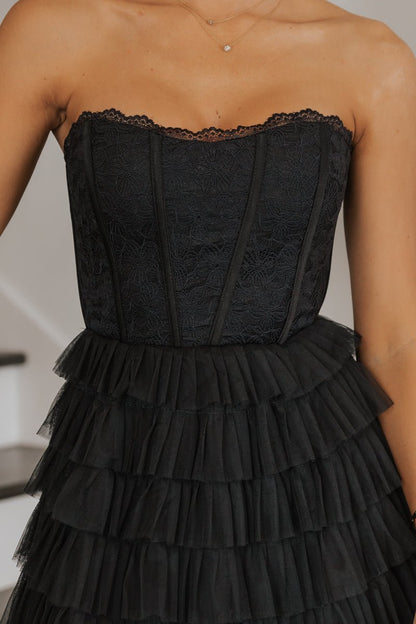 Black Tulle Lace Tiered Corset Maxi Dress | Pre Order - Magnolia Boutique