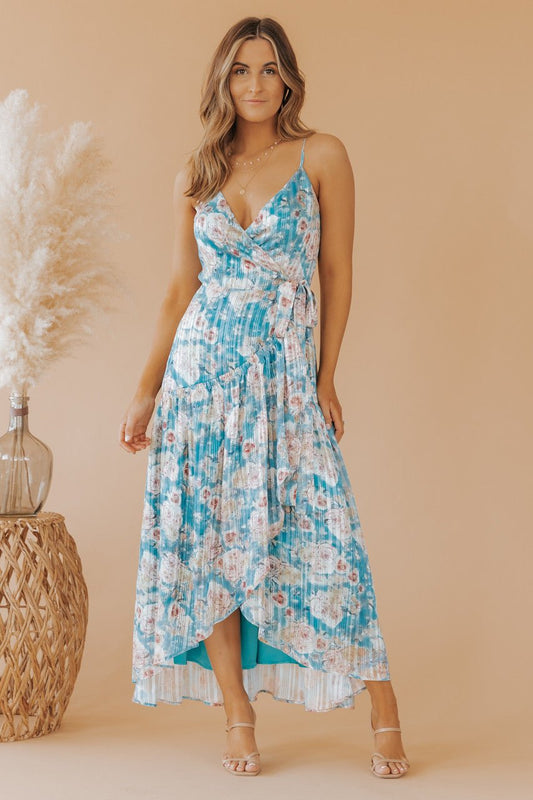 Blue Floral Wrap Maxi Dress - FINAL SALE - Magnolia Boutique