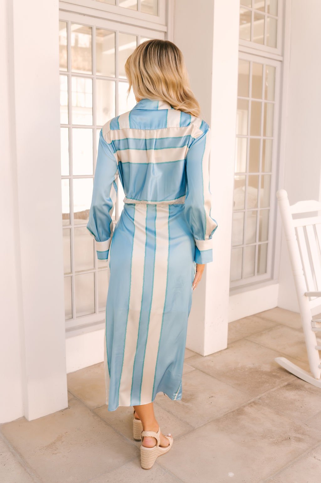 Blue Print Wrap Silk Midi Dress - Magnolia Boutique