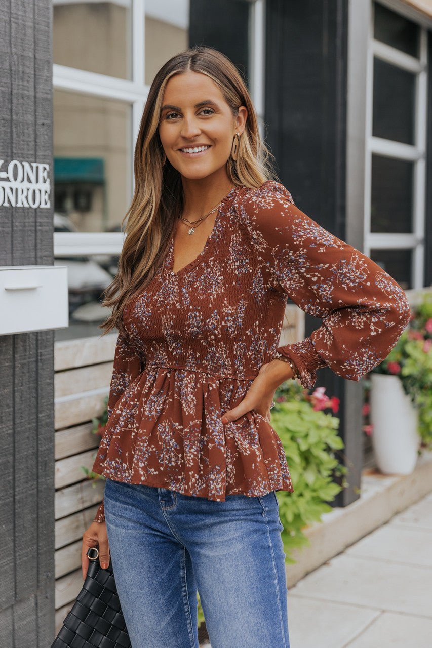 Boho Blooms Floral Print Smocked Puff Sleeve Blouse - Magnolia Boutique