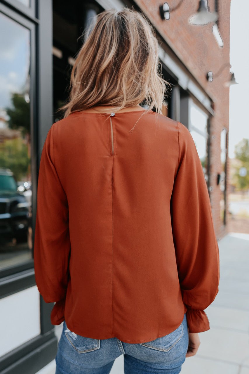 Brienne Rust Long Smocked Cuff Sleeve Blouse - Magnolia Boutique