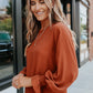 Brienne Rust Long Smocked Cuff Sleeve Blouse - Magnolia Boutique