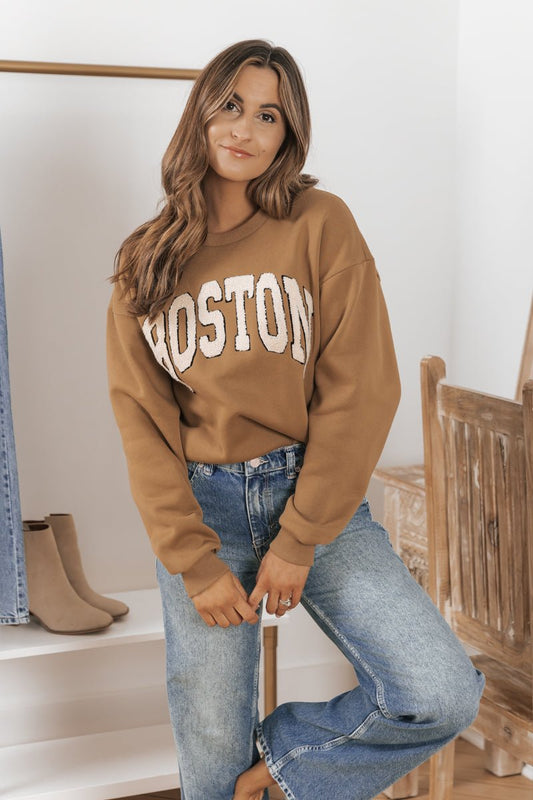 Brown Boston Crew Neck Sweatshirt - Magnolia Boutique