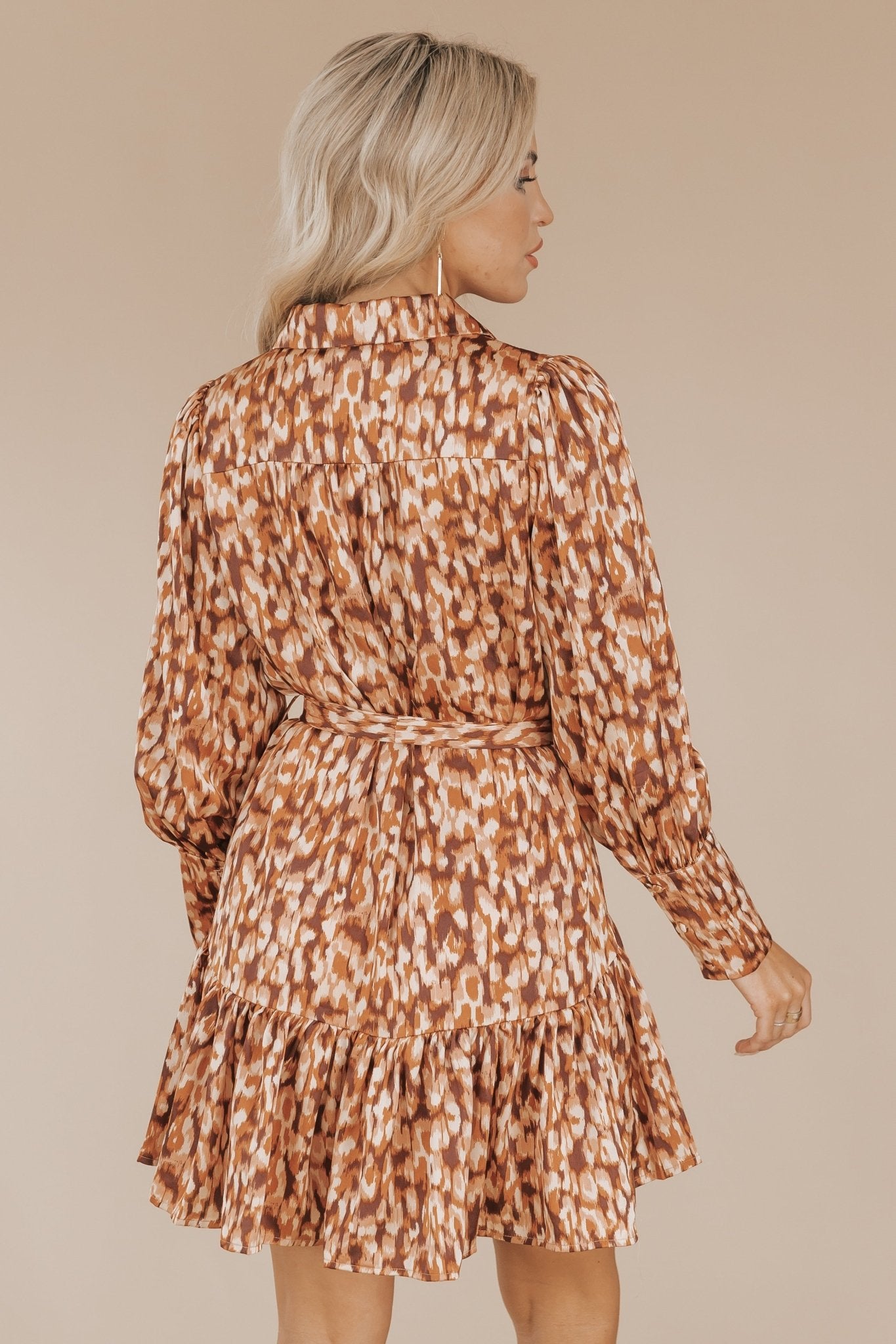 Brown Button Down Print Mini Dress - Magnolia Boutique