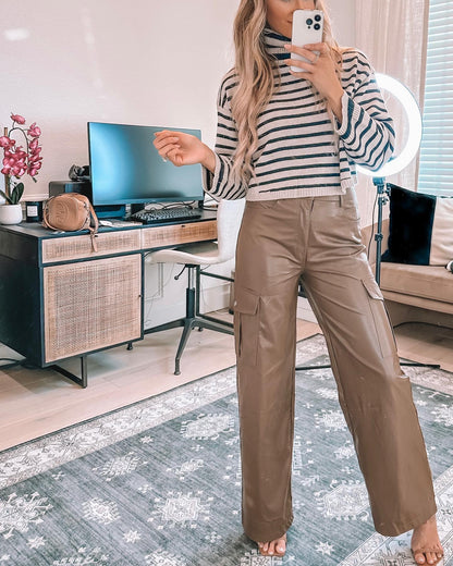 Brown Faux Leather Utility Pants | Magnolia Boutique M - Boho Chic Style - Magnolia Boutique