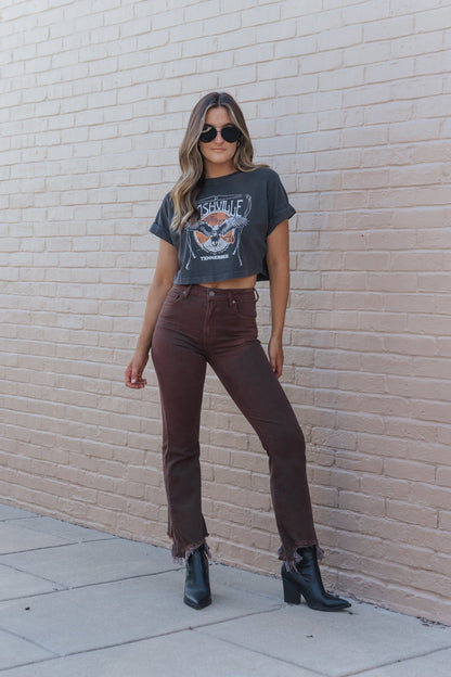 Brown High Rise Frayed Flare Jeans - Magnolia Boutique