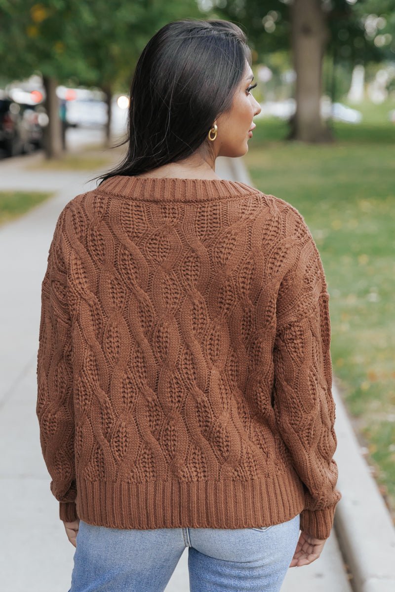 Brown Long Sleeve Boat Neck Sweater - Magnolia Boutique