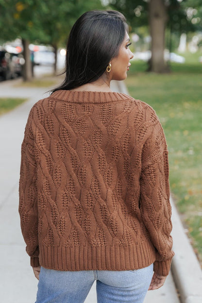 Brown Long Sleeve Boat Neck Sweater - Magnolia Boutique