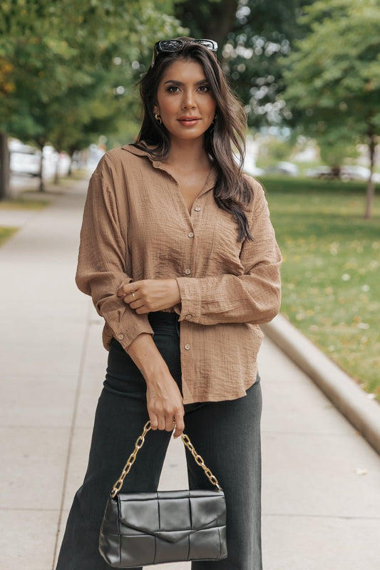 Brown Long Sleeve Button Up Shirt - Magnolia Boutique