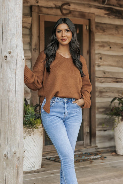 Burnt Orange V Neck Sweater - Magnolia Boutique