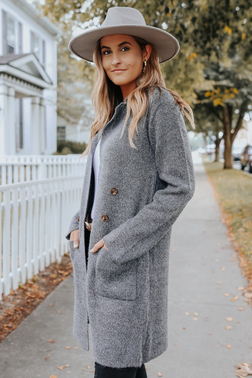 Button Detail Charcoal Two Tone Cardigan - FINAL SALE - Magnolia Boutique