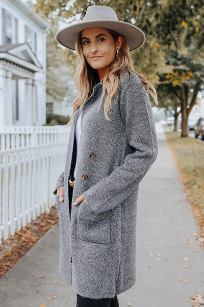 Button Detail Charcoal Two Tone Cardigan - FINAL SALE - Magnolia Boutique
