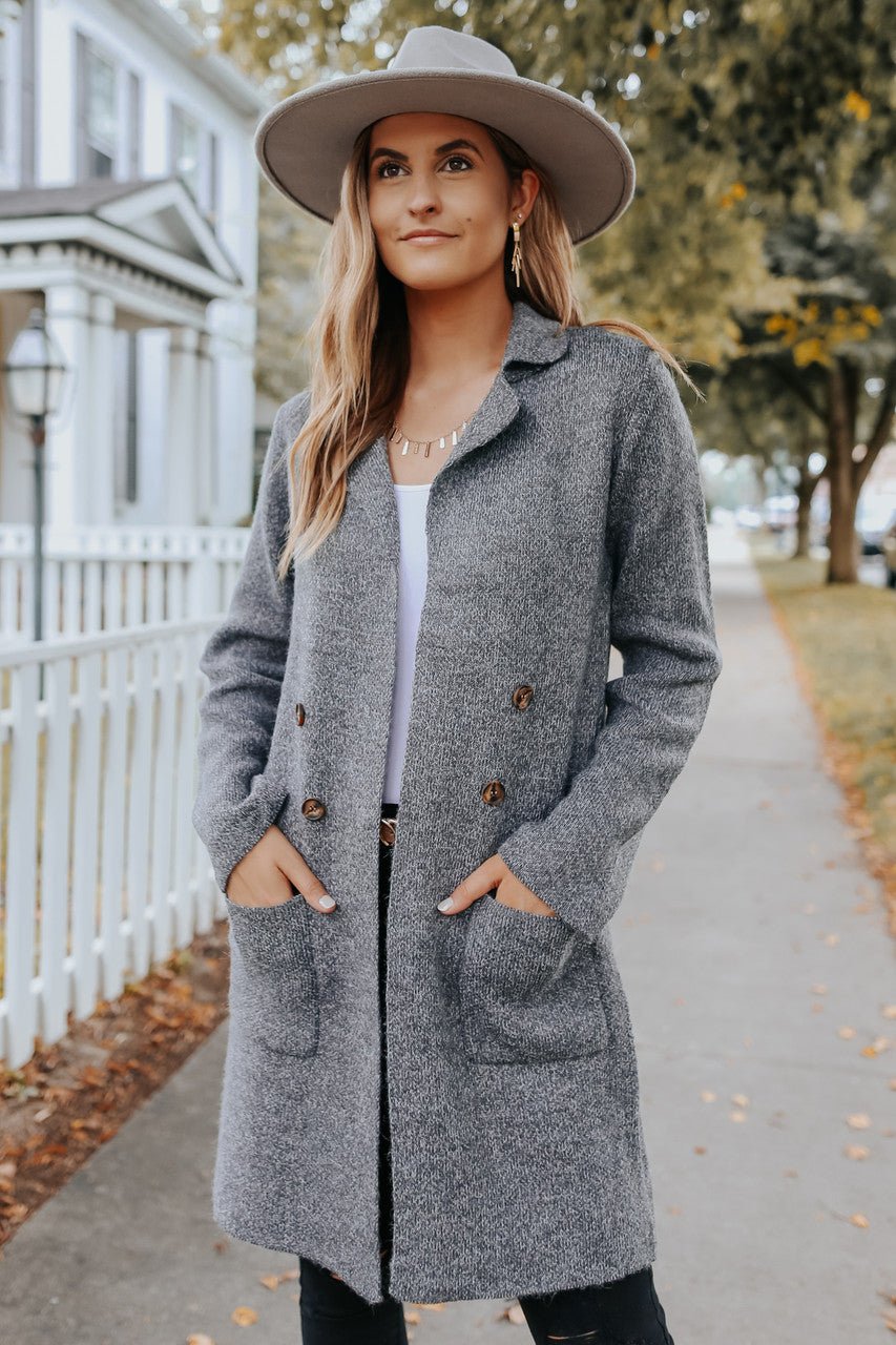 Button Detail Charcoal Two Tone Cardigan - FINAL SALE - Magnolia Boutique