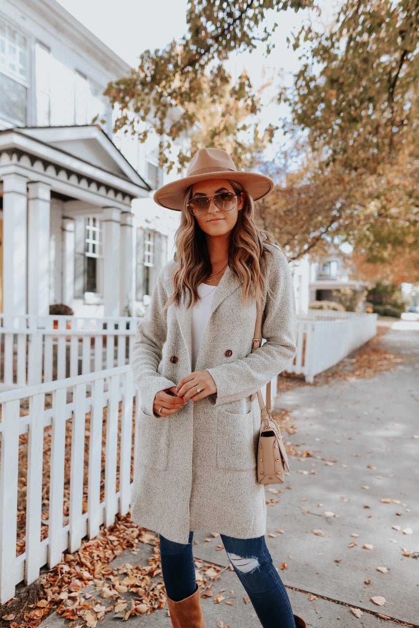 Heathered Oatmeal Double Breasted Knit Coat | Magnolia Boutique