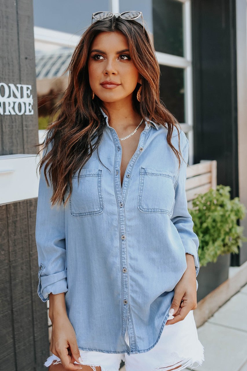 Button Down Light Wash Chambray Top