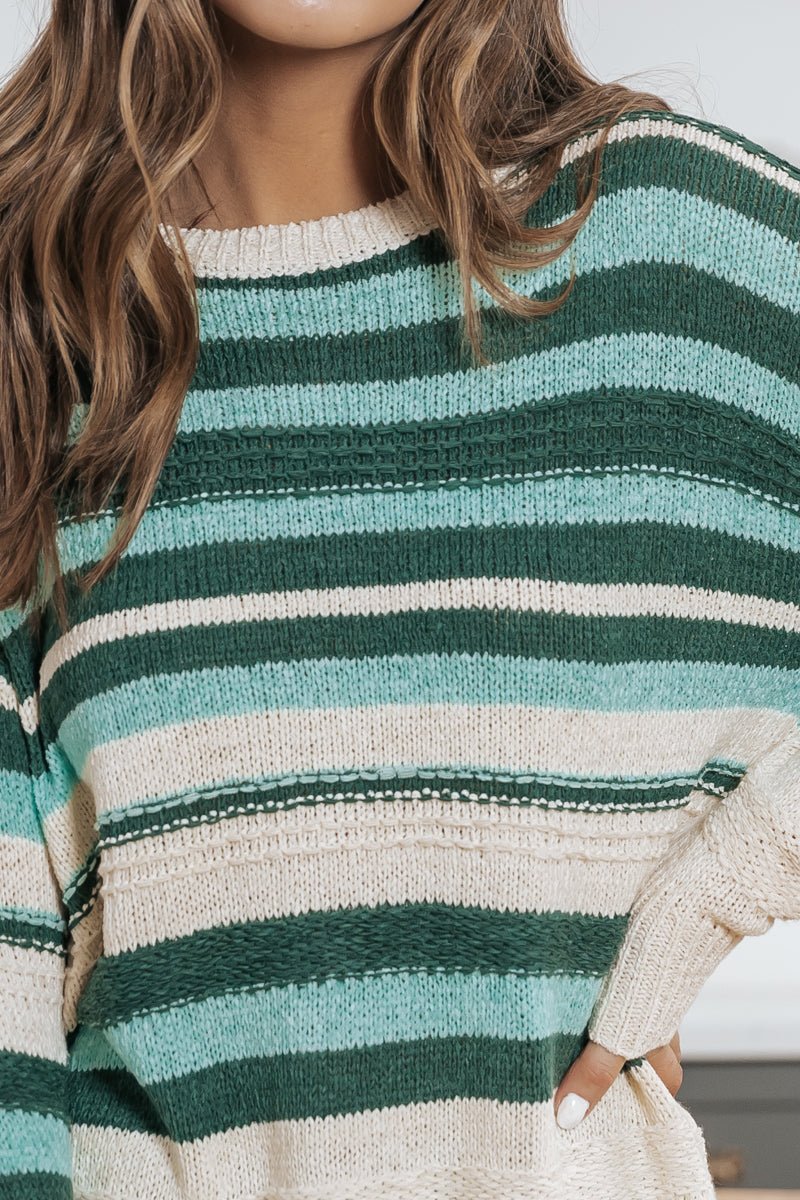 Callie Multi Teal Striped Sweater - Magnolia Boutique