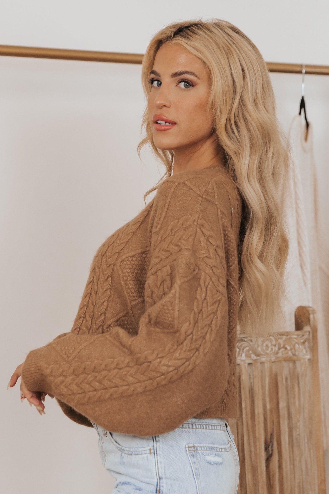 Camel Cable Knit Cropped Sweater - Magnolia Boutique