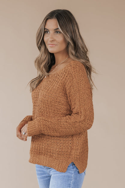 Camel Long Sleeve Textured Sweater - Magnolia Boutique