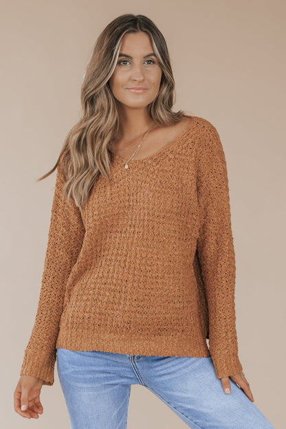Camel Long Sleeve Textured Sweater - Magnolia Boutique