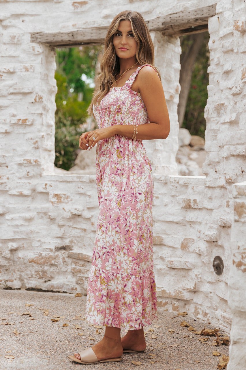 Caribbean Pink Floral Smocked Maxi Dress - Magnolia Boutique