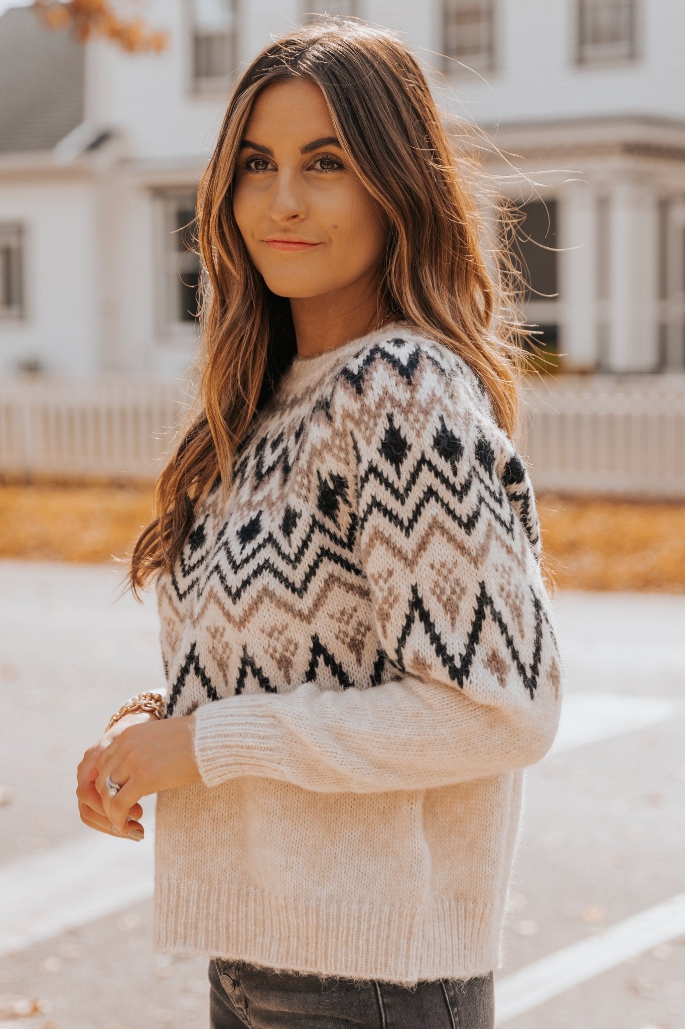 Carolina Beige Fair Isle Crewneck Sweater - Magnolia Boutique