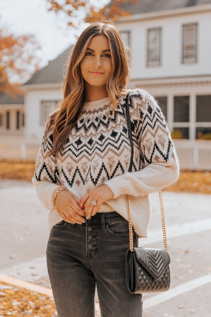 Carolina Beige Fair Isle Crewneck Sweater - Magnolia Boutique