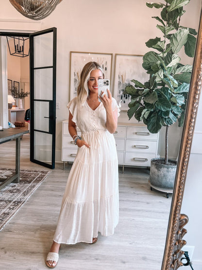 Celine Crochet Lace Tiered Boho Midi Dress L | Women's Online Boutique | Boho Chic Style