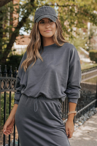 Charcoal French Terry Bubble Hem Pullover - Magnolia Boutique