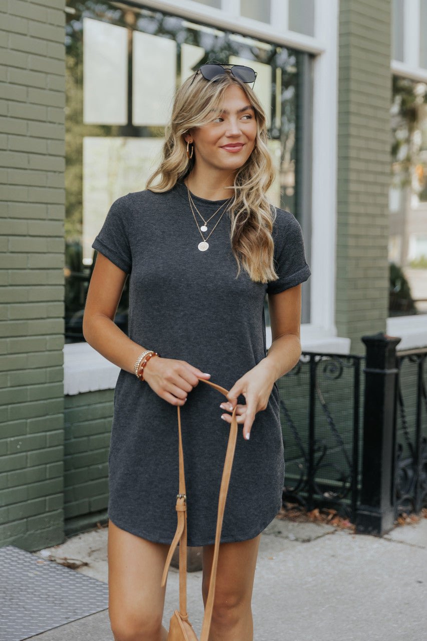 Charcoal French Terry T-Shirt Dress - FINAL SALE - Magnolia Boutique