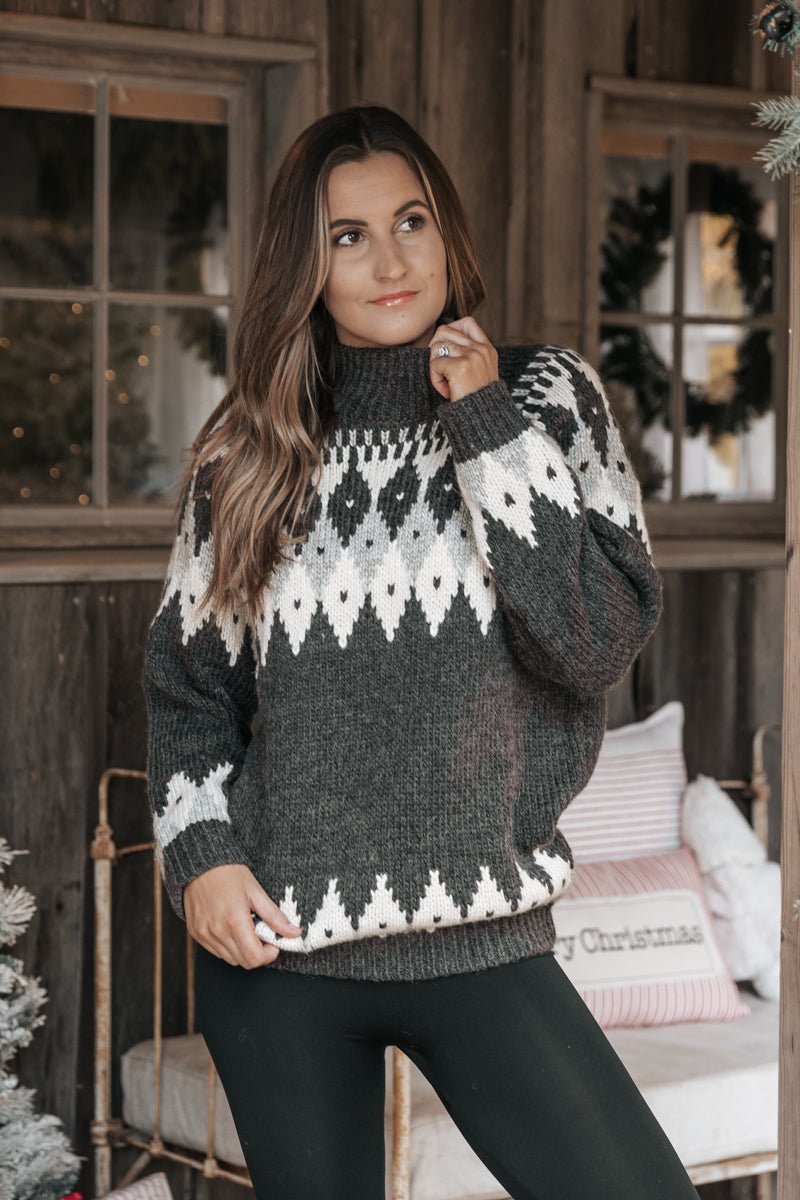 Charcoal Kira Fair Isle Ribbed Sweater - Magnolia Boutique