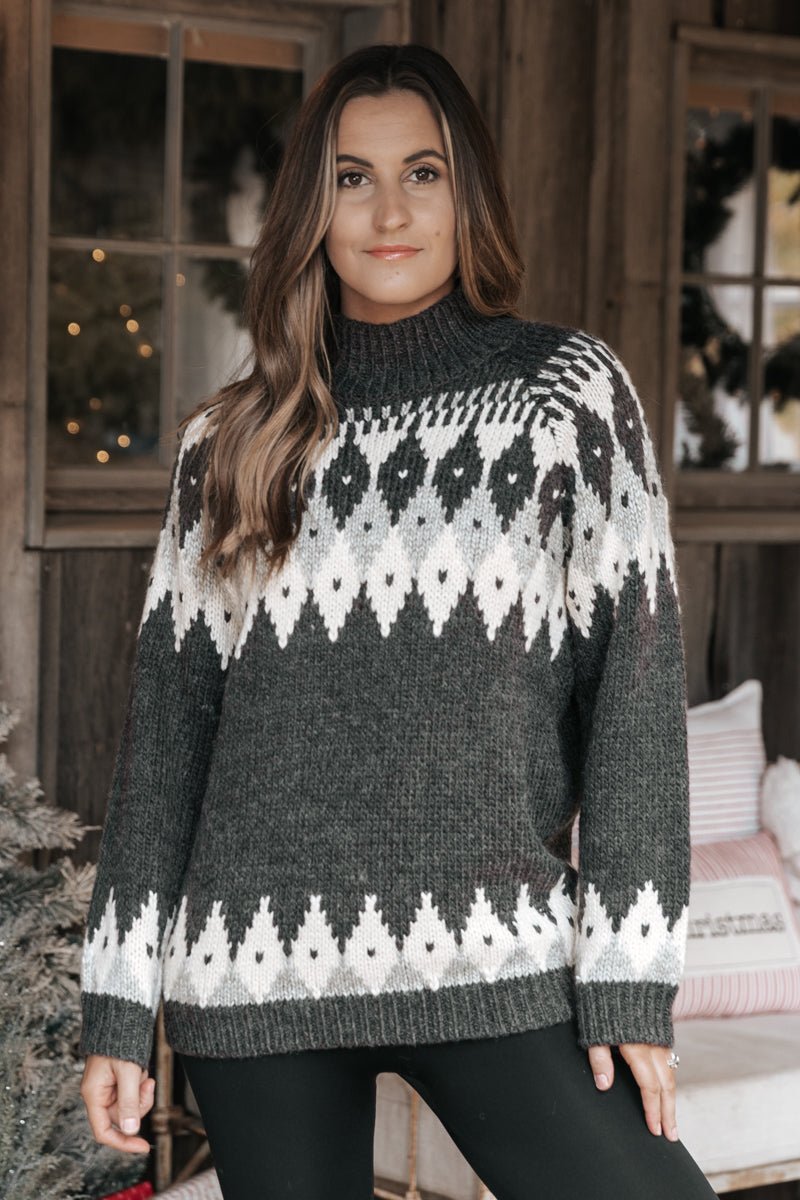 Charcoal Kira Fair Isle Ribbed Sweater - Magnolia Boutique