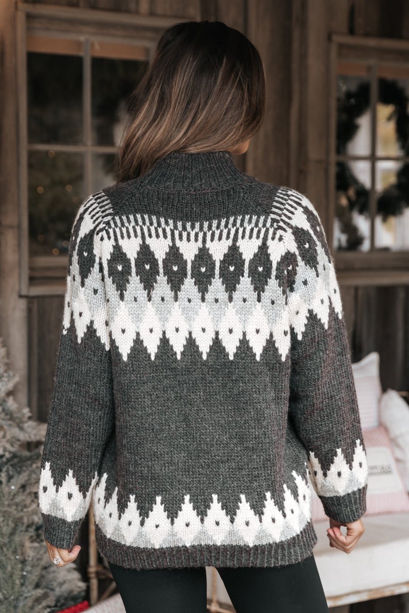 Charcoal Kira Fair Isle Ribbed Sweater - FINAL SALE