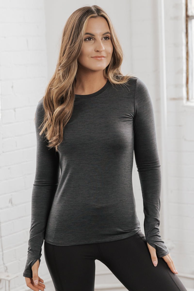 Charcoal Long Sleeve Active Top - Magnolia Boutique