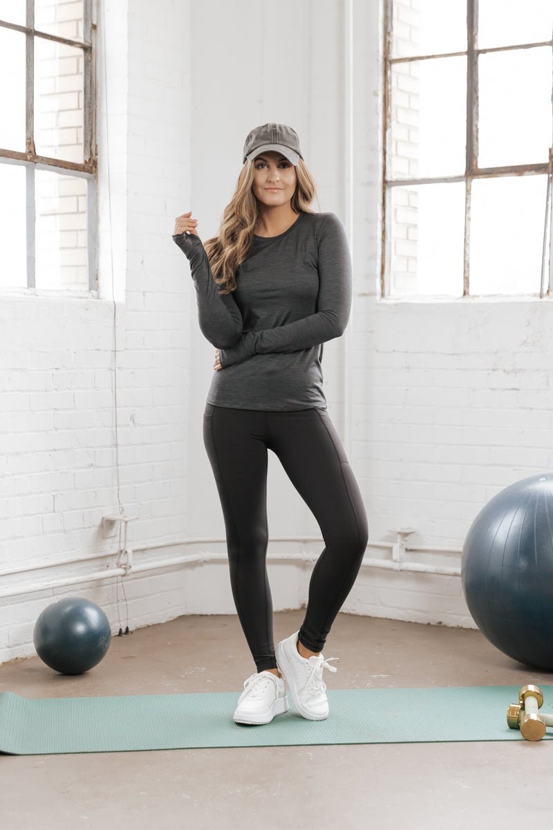 Charcoal Long Sleeve Active Top - Magnolia Boutique