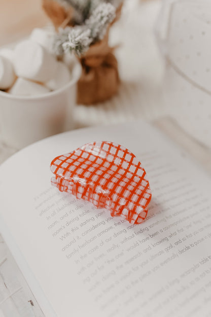 Checkered Claw Hair Clip - Red - Magnolia Boutique