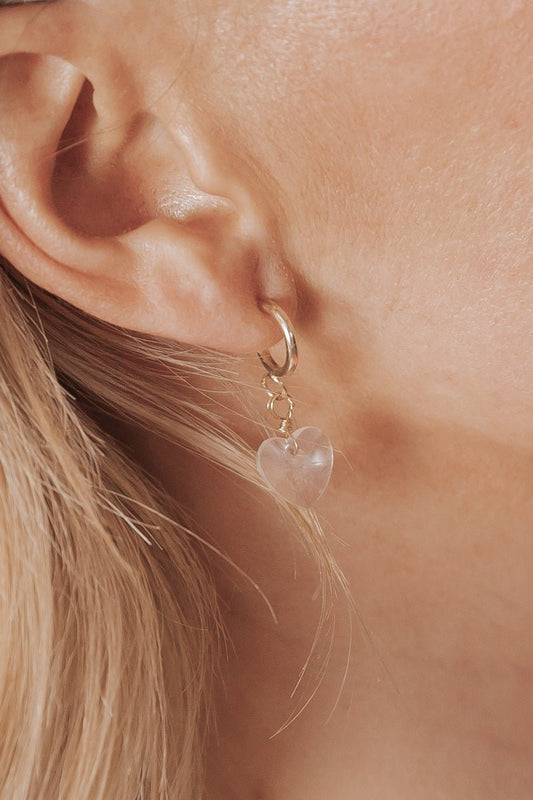 Clear Rhinestone Heart Dangle Hoop Earrings - Magnolia Boutique