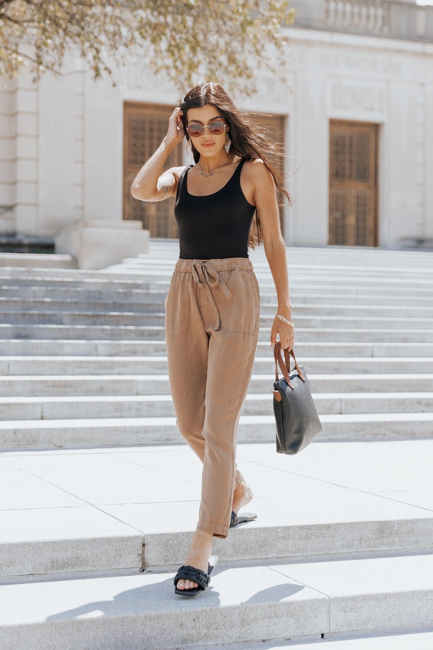 Cleo Tapered Earthy Brown Drawstring Tencel Pants - FINAL SALE - Magnolia Boutique