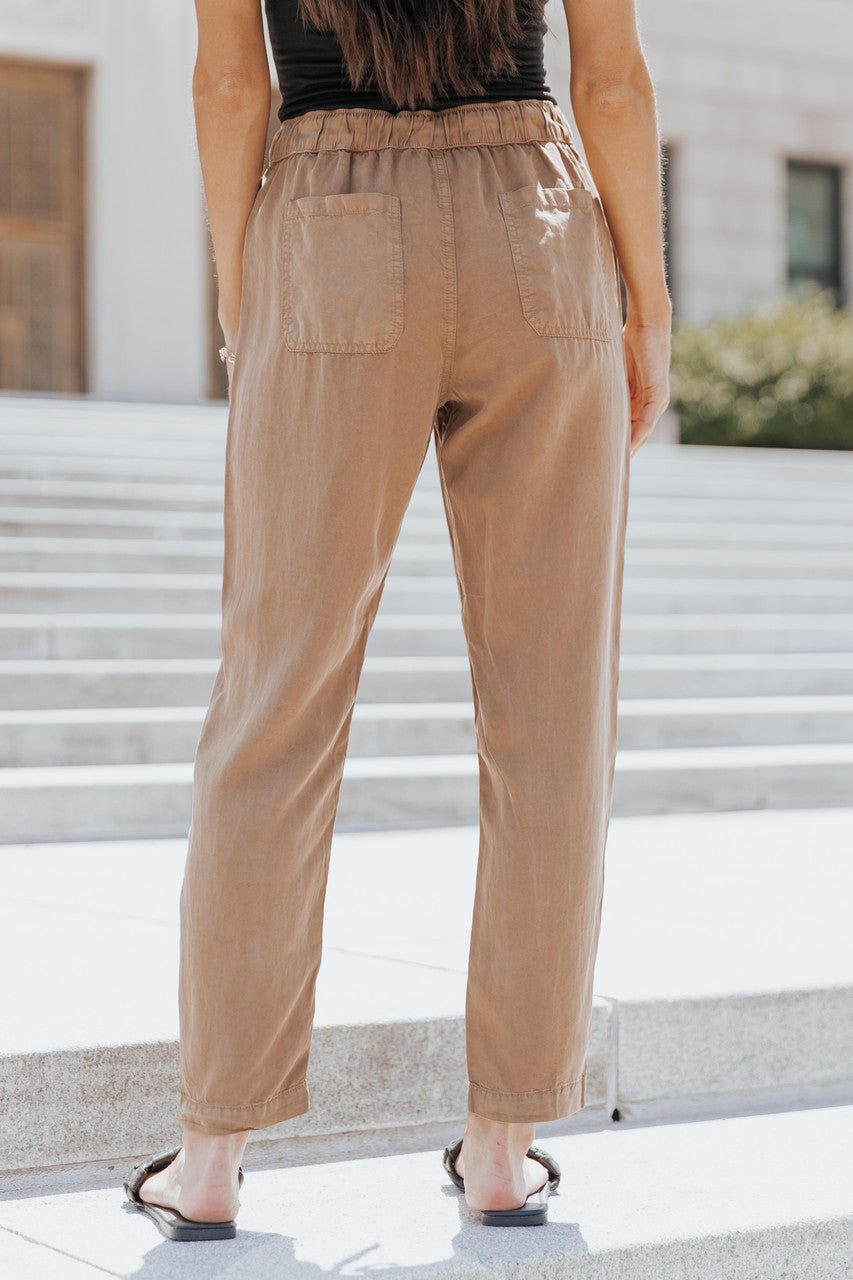Cleo Tapered Earthy Brown Drawstring Tencel Pants - FINAL SALE - Magnolia Boutique