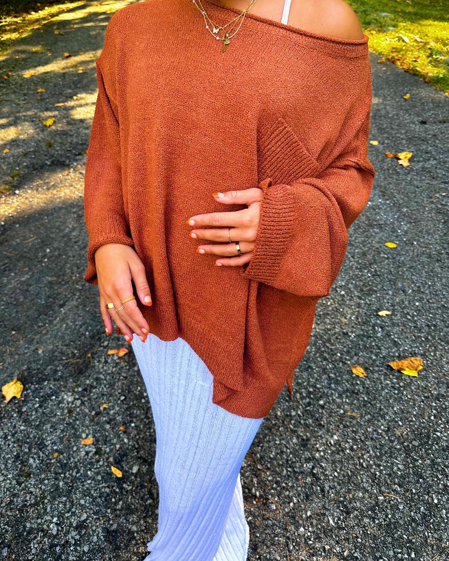 Cognac Lightweight Textured Knit Sweater - Magnolia Boutique
