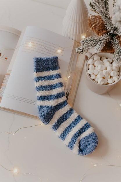 Comfy Cozy Striped Fuzzy Socks - BLUE - Magnolia Boutique
