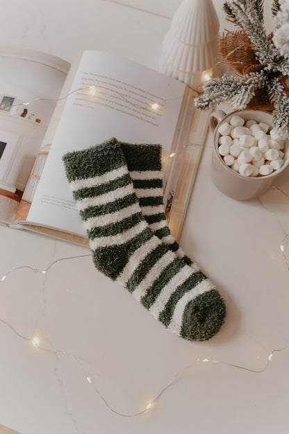 Comfy Cozy Striped Fuzzy Socks - GREEN - Magnolia Boutique