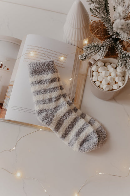 Comfy Cozy Striped Fuzzy Socks - GREY - Magnolia Boutique