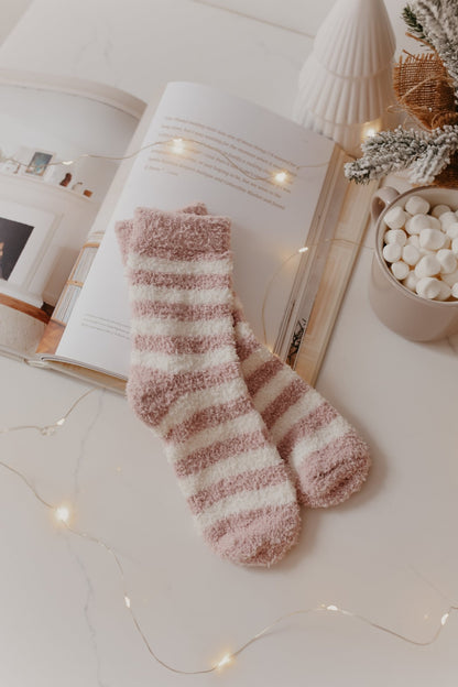 Comfy Cozy Striped Fuzzy Socks - PINK - Magnolia Boutique